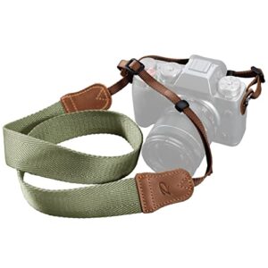 light green camera strap – double layer top-grain cowhide ends,1.5″wide pure cotton woven camera strap,adjustable universal neck & shoulder strap for all dslr cameras,great gift for photographers