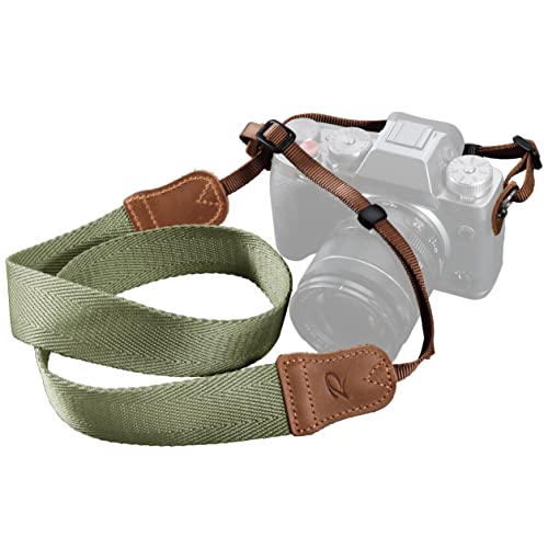 Light Green Camera Strap - Double Layer top-grain Cowhide Ends,1.5"Wide Pure Cotton Woven Camera Strap,Adjustable Universal Neck & Shoulder Strap for All DSLR Cameras,Great Gift for Photographers