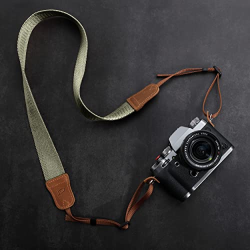 Light Green Camera Strap - Double Layer top-grain Cowhide Ends,1.5"Wide Pure Cotton Woven Camera Strap,Adjustable Universal Neck & Shoulder Strap for All DSLR Cameras,Great Gift for Photographers