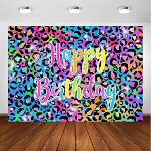 avezano neon rainbow leopard birthday backdrop for girl’s sparkly paint splatter cheetah party decorations photography background rainbow leopard print pattern party photoshoot backdrops (7x5ft)