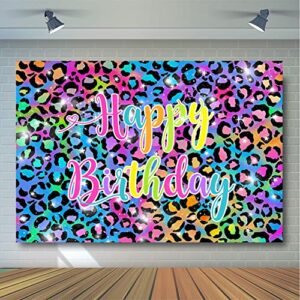 Avezano Neon Rainbow Leopard Birthday Backdrop for Girl's Sparkly Paint Splatter Cheetah Party Decorations Photography Background Rainbow Leopard Print Pattern Party Photoshoot Backdrops (7x5ft)