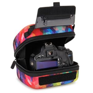 usa gear dslr camera sleeve with molded eva hard shell camera case protection, quick access opening, padded interior and rubber coated handle-compatible with nikon, canon, olympus and more (geometric)