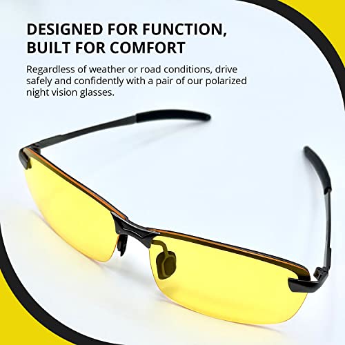 KiKS Products Night Driving Glasses for Men, Polarized Night Vision Glasses For Men, Risk-Reducing Anti-Glare Glasses With UV400 Polarized Lens Sport Frame with Microfiber Storage Bag
