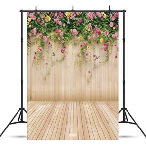 wolada 5x7ft flower wall backdrop spring backdrop spring floral photo backdrop brown wood plank flower wall photography backdrop girl birthday party wedding shower photography background 8909