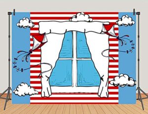 cartoon blue window backdrops for photography kids birthday party background 5x3ft blue red kite striped kids party backdrop boys girls 1st birthday decorations cake table banner photo booth props