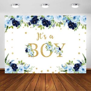 avezano navy blue baby shower backdrop for boy’s baby shower party decorations photography background navy blue floral it’s a boy baby shower party photoshoot backdrops (7x5ft)