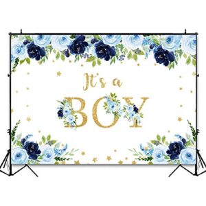 Avezano Navy Blue Baby Shower Backdrop for Boy's Baby Shower Party Decorations Photography Background Navy Blue Floral It's A Boy Baby Shower Party Photoshoot Backdrops (7x5ft)