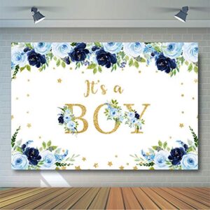 Avezano Navy Blue Baby Shower Backdrop for Boy's Baby Shower Party Decorations Photography Background Navy Blue Floral It's A Boy Baby Shower Party Photoshoot Backdrops (7x5ft)
