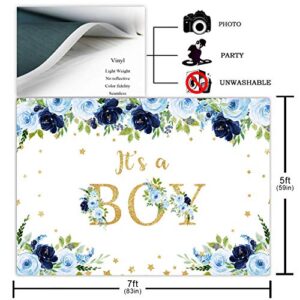 Avezano Navy Blue Baby Shower Backdrop for Boy's Baby Shower Party Decorations Photography Background Navy Blue Floral It's A Boy Baby Shower Party Photoshoot Backdrops (7x5ft)