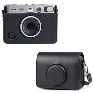 wogozan protective case for fujifilm mini evo digital hybrid case instant film camera pu leather bag with strap (black2)