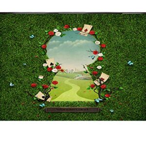 Sensfun 7x5ft Wonderland Photography Backdrop Fantasy Fairy Tale Green Grass Gate Wonderland Photo Background for Girls Baby Shower Birthday Tea Party Decorations Portrait Photo Booth Props (SXY1326)