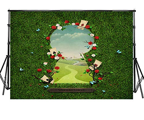 Sensfun 7x5ft Wonderland Photography Backdrop Fantasy Fairy Tale Green Grass Gate Wonderland Photo Background for Girls Baby Shower Birthday Tea Party Decorations Portrait Photo Booth Props (SXY1326)