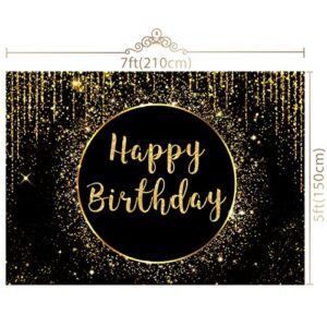 Maijoeyy 7x5ft Black Gold Happy Birthday Backdrop Golden Sparkle Shining Dots Photography Background Glitter Bokeh Sequin Spots Backdrop for Women Men Birthday Party Decoration Banner