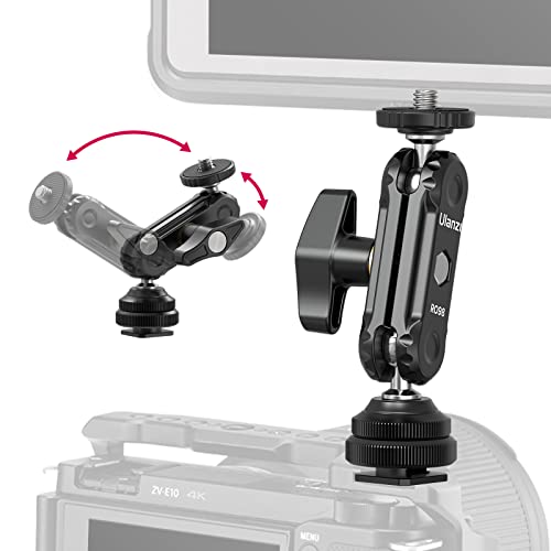 R098 Cold Shoe Monitor Mount 1/4" Rotatable Dual Ballhead Hot Shoe Mount Microphone Fill Light Camera Monitor Swivel Bracket for Sony/Canon/Nikon/Panasonic/Fujifilm