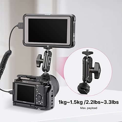 R098 Cold Shoe Monitor Mount 1/4" Rotatable Dual Ballhead Hot Shoe Mount Microphone Fill Light Camera Monitor Swivel Bracket for Sony/Canon/Nikon/Panasonic/Fujifilm