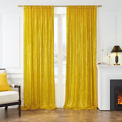 4ft x 10ft Gold Sequin Backdrop Curtain fpr Party, Not See Through Gold Backdrop Drapes for Wedding Party Photography Home Decoration