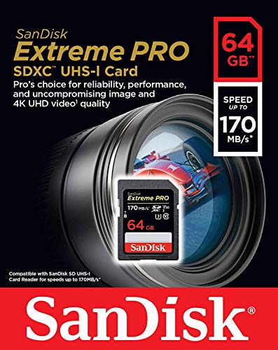 SanDisk 64GB Extreme Pro Memory Card works with Sony Alpha A9, A6000, A5100, A6300, A6500, DSCH300, A5000, A7, A7R II Digital DSLR Camera SDXC 4K V30 UHS-I with Everything But Stromboli Combo Reader