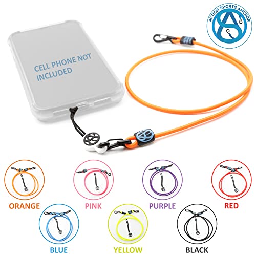 Action Sports Phone Anchor – Tough Outdoors Aussie Made Lanyard & Anti-Tangle Bungie Cord Leash Securely Tether Your Phone ProCam Keys Wallet (Orange)