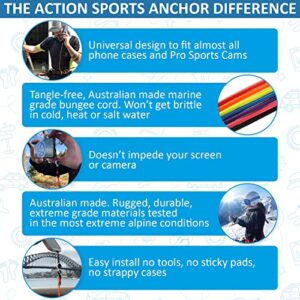 Action Sports Phone Anchor – Tough Outdoors Aussie Made Lanyard & Anti-Tangle Bungie Cord Leash Securely Tether Your Phone ProCam Keys Wallet (Orange)