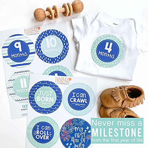 20 Monthly Baby Milestone Stickers Boy - Blue Baby Monthly Milestone Stickers for Baby Boy, Milestone Baby Monthly Stickers, Baby Month Stickers for Baby Photo Props Boy, Monthly Baby Stickers Boy