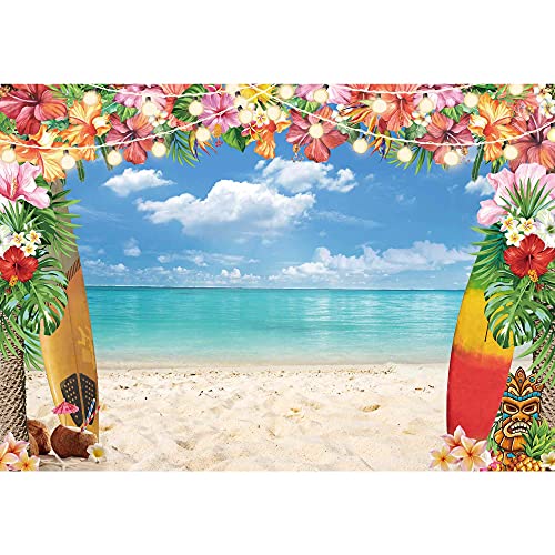LIVUCEE 8x6ft Fabric Summer Hawaiian Beach Backdrop for Photography Tropical Flower Luau Aloha Backdrop Blue Sky Ocean Palm Leaves Background Birthday Hawaiian Party Decorations Suppiles Photoshoot