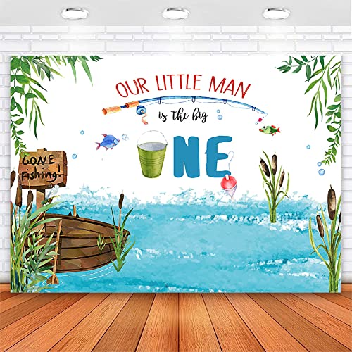 Mocsicka Gone Fishing Birthday Backdrop The Big One Boy Fish 1st Birthday Background Vinyl 7x5ft Fishing First Birthday Party Backdrops Banner Cake Table Decorations