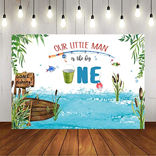 Mocsicka Gone Fishing Birthday Backdrop The Big One Boy Fish 1st Birthday Background Vinyl 7x5ft Fishing First Birthday Party Backdrops Banner Cake Table Decorations