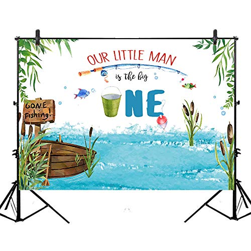 Mocsicka Gone Fishing Birthday Backdrop The Big One Boy Fish 1st Birthday Background Vinyl 7x5ft Fishing First Birthday Party Backdrops Banner Cake Table Decorations