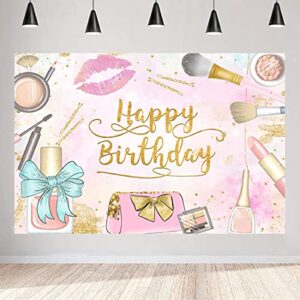 aperturee makeup spa happy birthday backdrop 5x3ft girls women princess pink glamour cosmetics beauty make up photography background sweet 16th banner party decorations photo booth shoot studio props