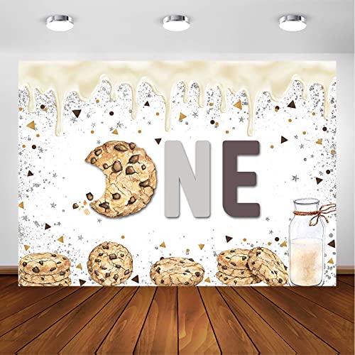 Avezano ONE Birthday Backdrop Cookies and Milk 1st Birthday Party Decorations for Boys and Girls Chocolate Biscuits Sweet One Photo Background Cake Table Banners (7x5ft)