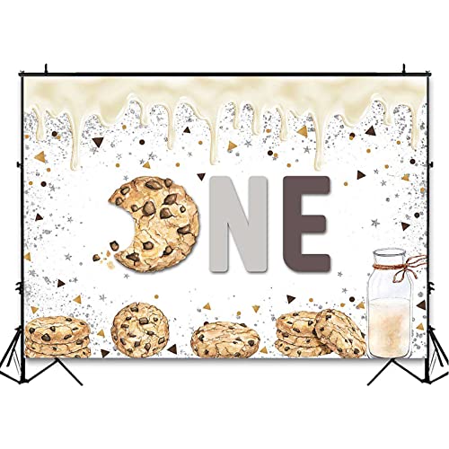 Avezano ONE Birthday Backdrop Cookies and Milk 1st Birthday Party Decorations for Boys and Girls Chocolate Biscuits Sweet One Photo Background Cake Table Banners (7x5ft)