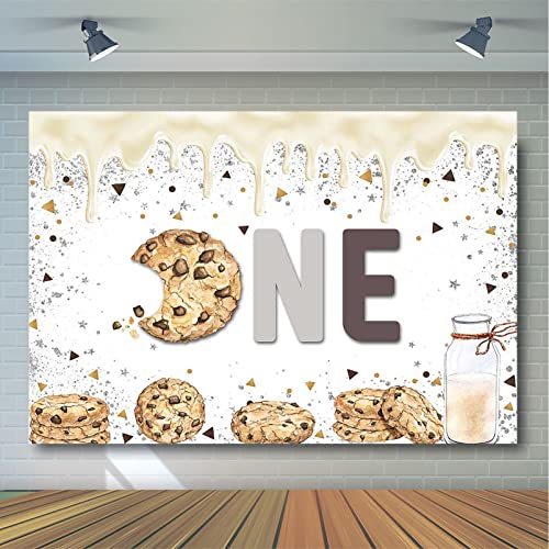 Avezano ONE Birthday Backdrop Cookies and Milk 1st Birthday Party Decorations for Boys and Girls Chocolate Biscuits Sweet One Photo Background Cake Table Banners (7x5ft)