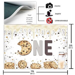 Avezano ONE Birthday Backdrop Cookies and Milk 1st Birthday Party Decorations for Boys and Girls Chocolate Biscuits Sweet One Photo Background Cake Table Banners (7x5ft)