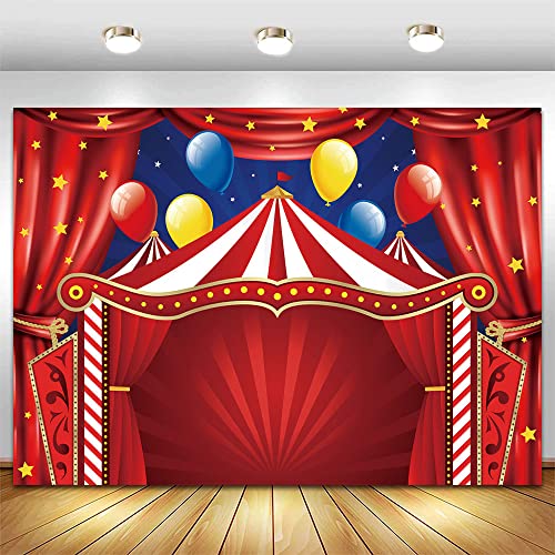 Red Circus Carnival Backdrop Curtain Stars Photo Background 7x5ft Newborn Baby Shower Banner Supplies for Children Big Top Circus Themed Birthday Party Photography