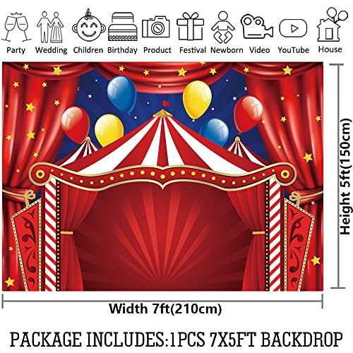 Red Circus Carnival Backdrop Curtain Stars Photo Background 7x5ft Newborn Baby Shower Banner Supplies for Children Big Top Circus Themed Birthday Party Photography