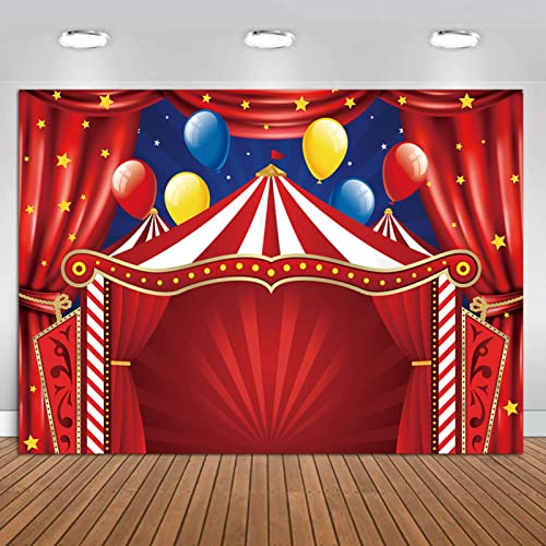 Red Circus Carnival Backdrop Curtain Stars Photo Background 7x5ft Newborn Baby Shower Banner Supplies for Children Big Top Circus Themed Birthday Party Photography