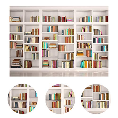 LYWYGG 7X5FT Bookshelf Backdrop Bookcase Backdrops Library Backdrop Office Backdrop for Video Conference Vintage Party Background Books CP-259