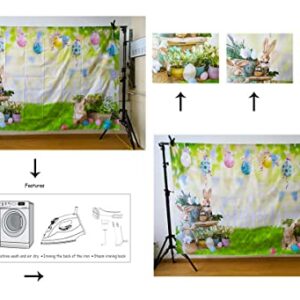 7X5ft Spring Garden Background Easter Photography Backdrop Easter Rabbit Colorful Egg Fence Flag Background Spring Easter Floral Bokeh Photo Studio Booth