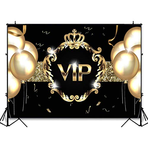 Avezano VIP Party Backdrops for Birthday Photoshoot 7x5ft Golden Balloon Black Gold Theme Photography Background Red Carpet VIP Photo Booth Backdrop for Parties