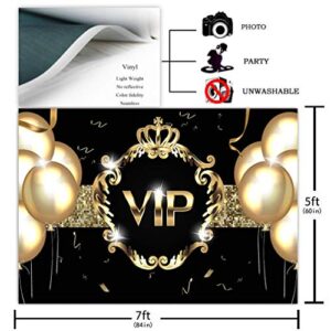 Avezano VIP Party Backdrops for Birthday Photoshoot 7x5ft Golden Balloon Black Gold Theme Photography Background Red Carpet VIP Photo Booth Backdrop for Parties