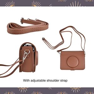 MUZIRI KINOKOO Instax Mini EVO Case for Fujifilm Instax Mini EVO/Polaroid Mini EVO Camera with Adjustable Shoulder Strap in Brown Lychee Texture Horizonal Style