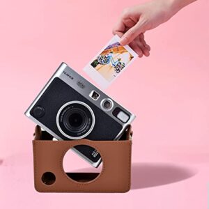 MUZIRI KINOKOO Instax Mini EVO Case for Fujifilm Instax Mini EVO/Polaroid Mini EVO Camera with Adjustable Shoulder Strap in Brown Lychee Texture Horizonal Style