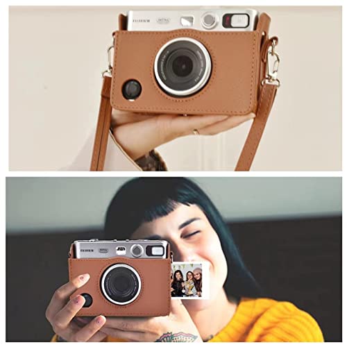 MUZIRI KINOKOO Instax Mini EVO Case for Fujifilm Instax Mini EVO/Polaroid Mini EVO Camera with Adjustable Shoulder Strap in Brown Lychee Texture Horizonal Style