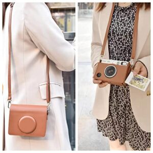 MUZIRI KINOKOO Instax Mini EVO Case for Fujifilm Instax Mini EVO/Polaroid Mini EVO Camera with Adjustable Shoulder Strap in Brown Lychee Texture Horizonal Style