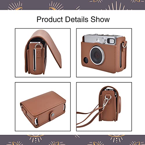 MUZIRI KINOKOO Instax Mini EVO Case for Fujifilm Instax Mini EVO/Polaroid Mini EVO Camera with Adjustable Shoulder Strap in Brown Lychee Texture Horizonal Style