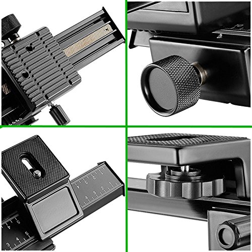 SHOOT Aluminum Pro 4-Way Macro Focusing Rail Slider /Close-up Shooting Photography for Canon Nikon Sony Pentax Olympus Samsung Other Digital SLR Camera and DC with 1/4" Screw Hole