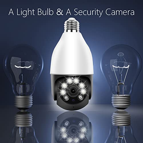 TIENCIY Security Camera Pan-Tilt Light Bulb Camera, FHD 2K Wireless Wi-Fi IP Camera, Home Surveillance CCTV Cameras with Motion Auto Tracking/Siren Alarm/Night Vision/Remote Viewing/Two-Way Audio