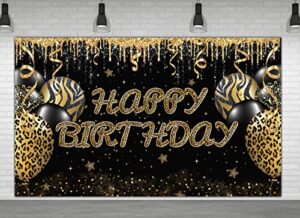 large gold leopard happy birthday backdrop huge leopard happy birthday banner cheetah birthday party decoration gold leopard birthday photography background adults women birthday backdrop (6 x 3.6 ft)