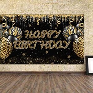 Large Gold Leopard Happy Birthday Backdrop Huge Leopard Happy Birthday Banner Cheetah Birthday Party Decoration Gold Leopard Birthday Photography Background Adults Women Birthday Backdrop (6 X 3.6 FT)