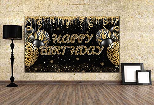 Large Gold Leopard Happy Birthday Backdrop Huge Leopard Happy Birthday Banner Cheetah Birthday Party Decoration Gold Leopard Birthday Photography Background Adults Women Birthday Backdrop (6 X 3.6 FT)